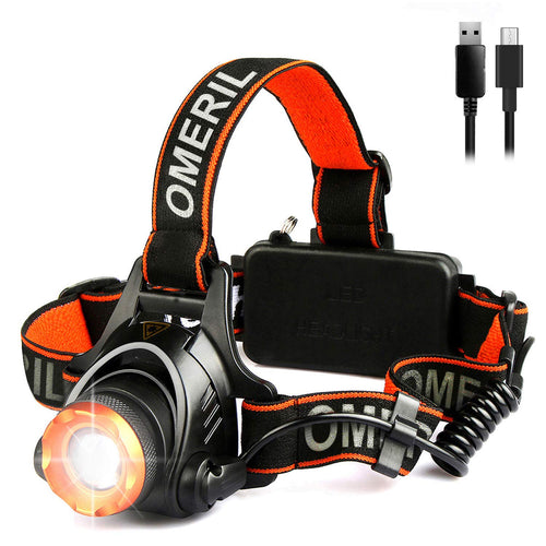 LED Head Torch -OMERIL USB Rechargeable Head Torches (4000mAh) with Super Bright 2000 Lumen, 90° Rotating & Zoomable Headlight, 3 Light Modes Headlamp for Running/Walking/Cycling/Fishing/Camping-IP44