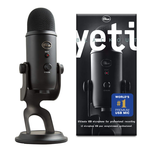 Blue Yeti USB Mic for Recording and Streaming on PC and Mac, 3 Condenser Capsules, 4 Pickup Patterns, Headphone Output and Volume Control, Mic Gain Control, Adjustable Stand, Plug and Play, Blackout