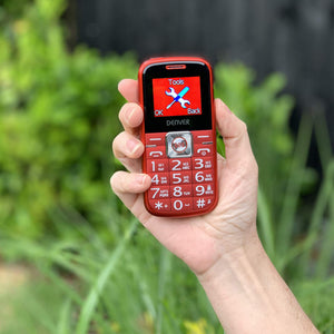 Denver BAS-18250M Senior Big Button Mobile Phone - 2-3 Week Battery, Extra Loud Speaker, Easy ON/OFF Bright Torch, Talking Keypad, Bluetooth, Emergency SOS Button, Speed Dial - Red