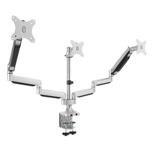 RICOO Gas Spring Monitor Arm Triple Stand Mount Tilt Swivel TS9911 Universal Flexible Gas Powered Bracket LED Curved QLED QE LCD OLED SUHD 13" - 27" Inch VESA 75x75 100x100 Silver