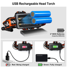 LED Head Torch -OMERIL USB Rechargeable Head Torches (4000mAh) with Super Bright 2000 Lumen, 90° Rotating & Zoomable Headlight, 3 Light Modes Headlamp for Running/Walking/Cycling/Fishing/Camping-IP44
