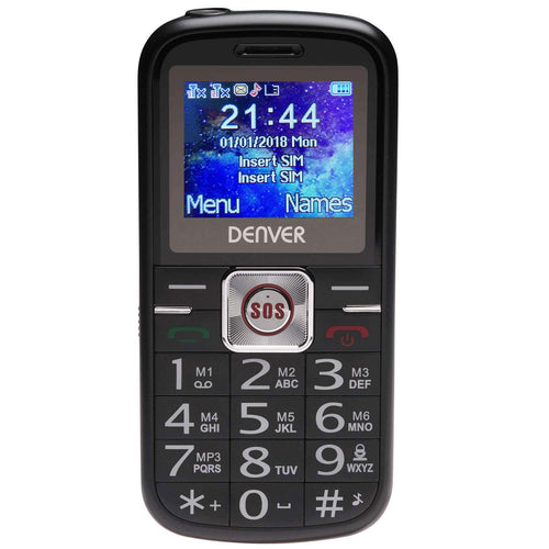 Denver BAS-18250M Senior Big Button Mobile Phone - 2-3 Week Battery, Extra Loud Speaker, Easy ON/OFF Bright Torch, Talking Keypad, Bluetooth, Emergency SOS Button, Speed Dial - Black