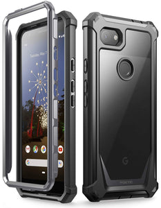 POETIC Google Pixel 3a Rugged Clear Case, Full-Body Hybrid Shockproof Bumper Cover, Built-in-Screen Protector, Guardian Series, Case for Google Pixel 3a (2019 Release), Black/Clear