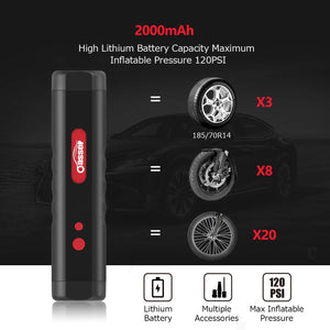 Oasser Tyre Inflator Cordless Car Tyre Pump Air Compressor Portable Digital LCD Display 120PSI 2000mAh Lithium Rechargeable Battery AC/DC 20Litres/Min for Car Bicycle Balls Swimming Rings Toys P1S