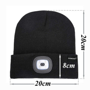 Oumeiou New Warm Bright LED Lighted Beanie Cap Unisex Rechargeable Headlamp Hat Multi-color (Black)