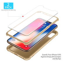 iPhone X Case,iPhone Xs Case with [2 x Tempered Glass Screen Protector] ORETech 360° Full Body Shockproof Case Ultra-Thin Hard PC + Silicone Case Cover for iPhone X/iPhone XS Case 5.8 inch - Gold