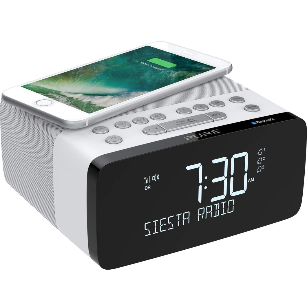 Pure Siesta Charge Bluetooth DAB+/DAB/FM Digital Radio Alarm Clock - Bedside DAB Radio with Qi Wireless Charging Pad for Smartphones and CrystalVue LCD Display with Auto-Brightness - Polar