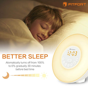 FITFORT Alarm Clock Wake Up Light-Sunrise/Sunset Simulation Table Bedside Lamp Eyes Protection [New Generation] with FM Radio, Nature Sounds and Touch Control Function (White), Green