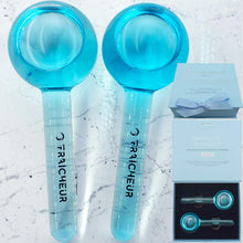 FRAÎCHEUR ICE Globes | Cryo Facial Roller Cold Skin Massagers | Glass Bulbs with Anti-Freeze Solution | Eyecicle Rollers Reduce Puffiness | Bonus Massage Techniques eBook (Blue)