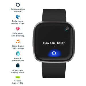 Fitbit Versa 2 Health & Fitness Smartwatch with Voice Control, Sleep Score & Music, Black - Carbon