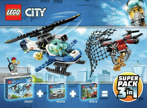 LEGO City Super Pack 3-in-1 Pack 66619, The Sky Police Drone Net Shooter Set, Barbecue Burn Out Set and Police Patrol Car