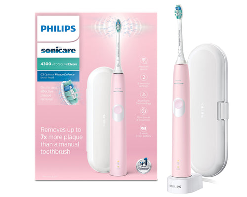 Philips Sonicare ProtectiveClean 4300 Electric Toothbrush with Travel Case -  Pastel Pink (UK 2-pin Bathroom Plug) - HX6806/03