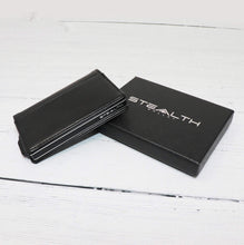 STEALTH Wallet - Minimalist RFID Blocking Pop-Up Credit Card and Cash Holder with Gift Box - Slim and Lightweight Ejector Wallets with Contactless Card Protection (Silver Aluminum with Black Leather)