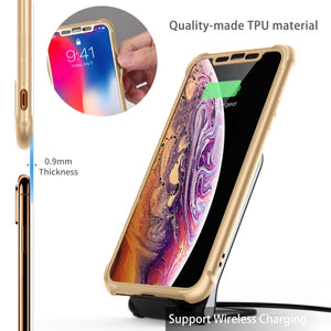 iPhone X Case,iPhone Xs Case with [2 x Tempered Glass Screen Protector] ORETech 360° Full Body Shockproof Case Ultra-Thin Hard PC + Silicone Case Cover for iPhone X/iPhone XS Case 5.8 inch - Gold