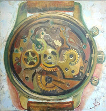 original mendoza oil canvas painting modern vintage rolex watch commission wheel
