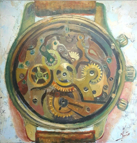 original mendoza oil canvas painting modern vintage rolex watch commission wheel