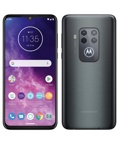 Motorola One Zoom with Alexa Hands-free Dual SIM Smartphone (6.4 Inch FHD+ Display, Quad Camera System, 128 GB/4 GB, Android 9.0, Headset + Cover), Electric Grey