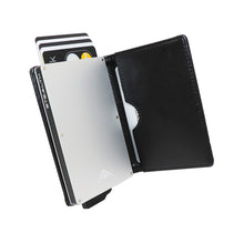 STEALTH Wallet - Minimalist RFID Blocking Pop-Up Credit Card and Cash Holder with Gift Box - Slim and Lightweight Ejector Wallets with Contactless Card Protection (Silver Aluminum with Black Leather)