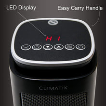 Climatik Oscillating Black Tower Fan Heater - Ceramic PTC - Thermostat, 2 Power Settings, LED Display, Portable Design with Timer & Remote Control - 2000W