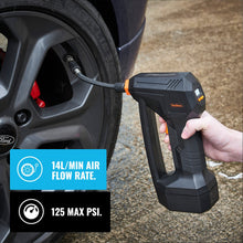VonHaus Cordless Digital Car Tyre Inflator - Handheld Battery Operated Air Compressor Pump, Max Pressure 125 PSI Includes LCD Display, LED Light, Narrow Pin Attachments & Car Adapter