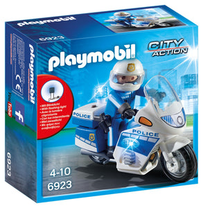 Playmobil 6923 City Action Police Bike with LED Light, for Children Ages 5+