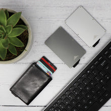 STEALTH Wallet - Minimalist RFID Blocking Pop-Up Credit Card and Cash Holder with Gift Box - Slim and Lightweight Ejector Wallets with Contactless Card Protection (Silver Aluminum with Black Leather)