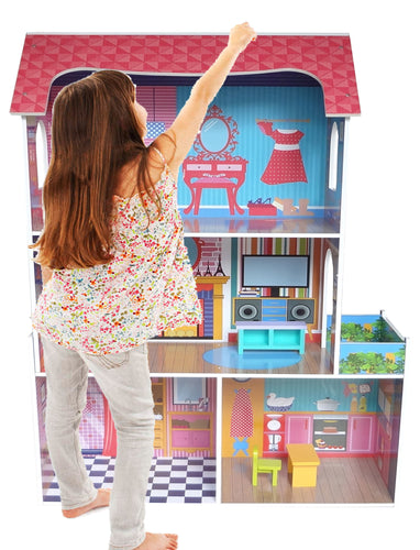 Kiddi Style Wooden Large Supreme Tall Town Doll House with Furniture