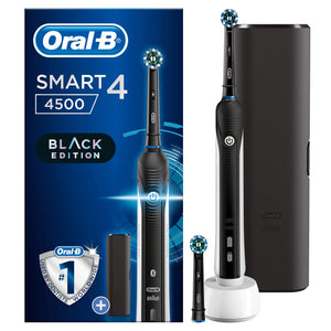 Oral-B Smart 4 4500 Electric Toothbrush Black 3 Modes Pressure Sensor 2 Toothbrush Heads Charger Travel Case 2 Pin UK Plug