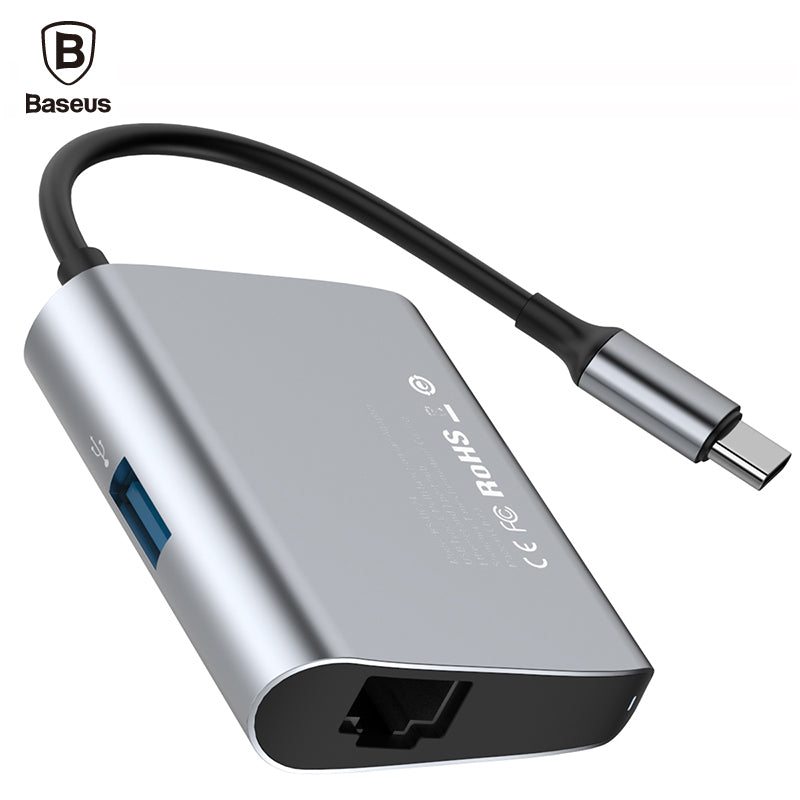 Baseus USB-C Type C HUB with USB C Typc-c to RJ45 Gigabit Ethernet & USB 3.0 Adapter HUB For Macbook Pro