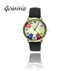 Genvivia Graffiti Pattern Women Watch 2017 Fashion Leather Band Analog Quartz Vogue Wrist Watches